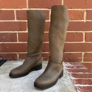 $2K Women's Loro Piana Shearling Suede Knee Tall Boots Olive Green Tan 38 8